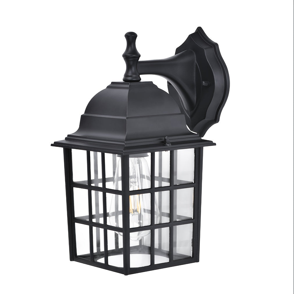 One-Piece Dusk to Dawn Sensor Light Fixture Outdoor Wall Light Wall Mount Modern Matte Black Front Porch Light with Clear Glass (Bulb Not Included)