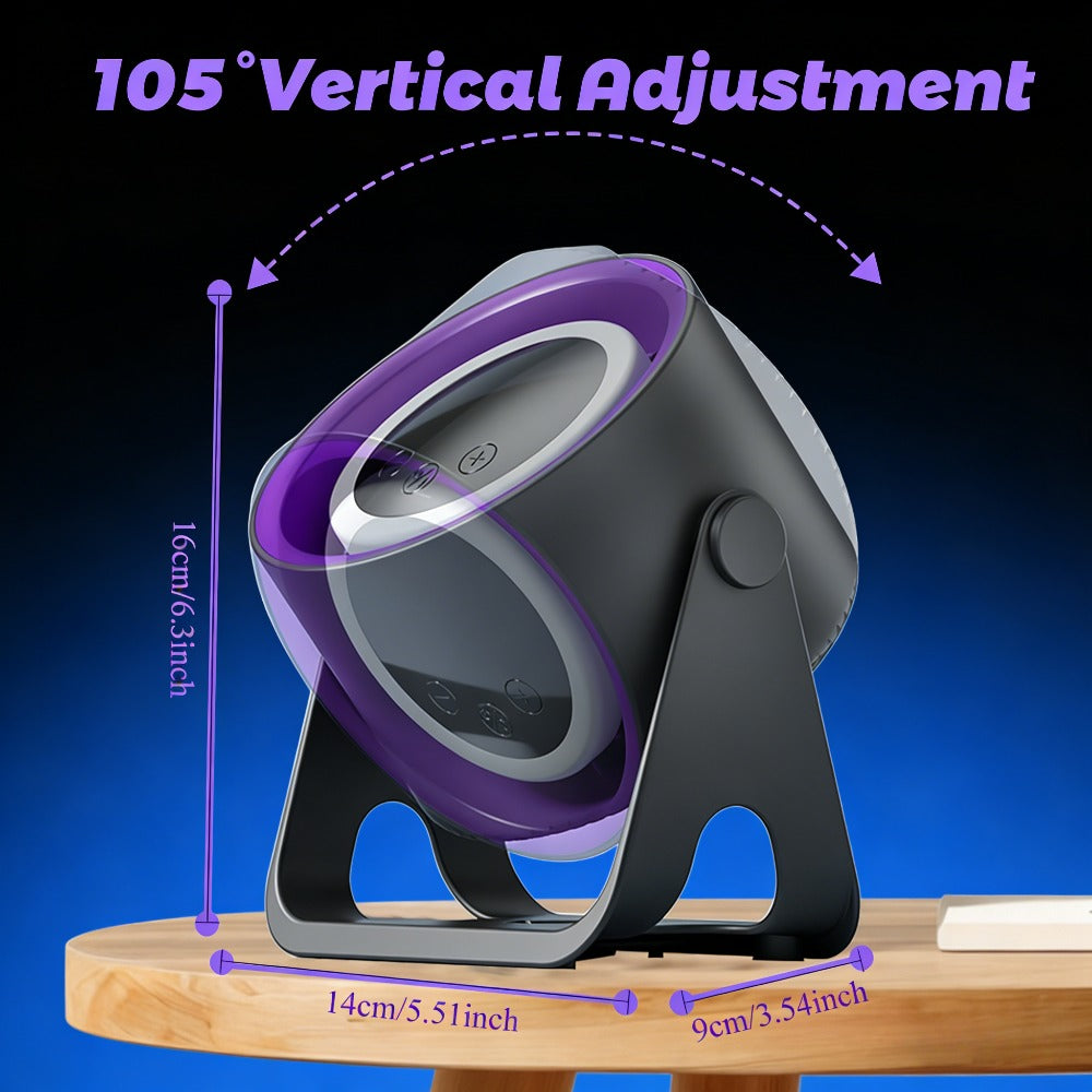 Portable Desktop Fan, 100 Speed Levels Rechargeable with 5 Gear Speed Selection, Quiet Operation Adjustable Fan Head, Compact USB Design Ideal for Home Office Bedroom Outdoor Use