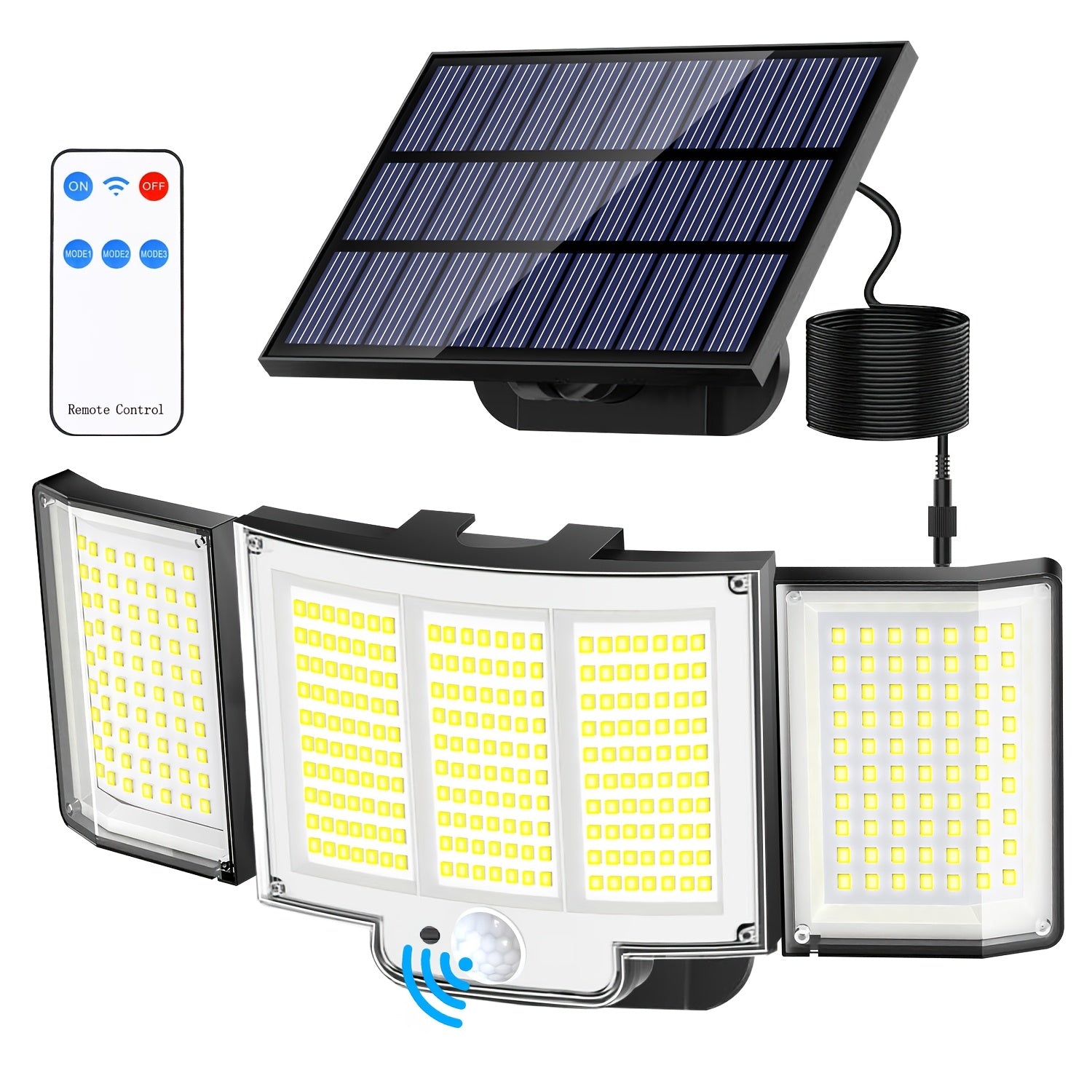1/2 Pack Solar Outdoor Light, Motion Sensor Light with 348 LEDs, IP65 Waterproof, Wall Light with Remote Control, 3 Adjustable Heads, Street Light with 3 Lighting Modes, Porch and Garden Light, Security LED Floodlight