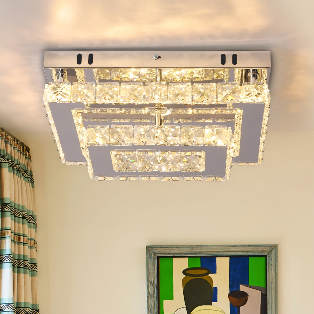Modern Rectangular LED Pendant Light - K9 Crystal Stainless Steel Recessed Ceiling Light, Suitable for Dining Room, Bedroom, Living Room