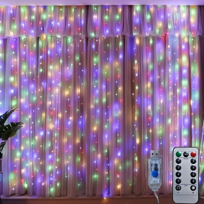 LED 童话窗帘灯，仙女灯串，卧室用童话窗帘灯，冷白 USB 插入式 8 种模式吊灯串，带遥控器，适用于圣诞节、卧室、室内、婚礼、派对等装饰 适合四个季节
