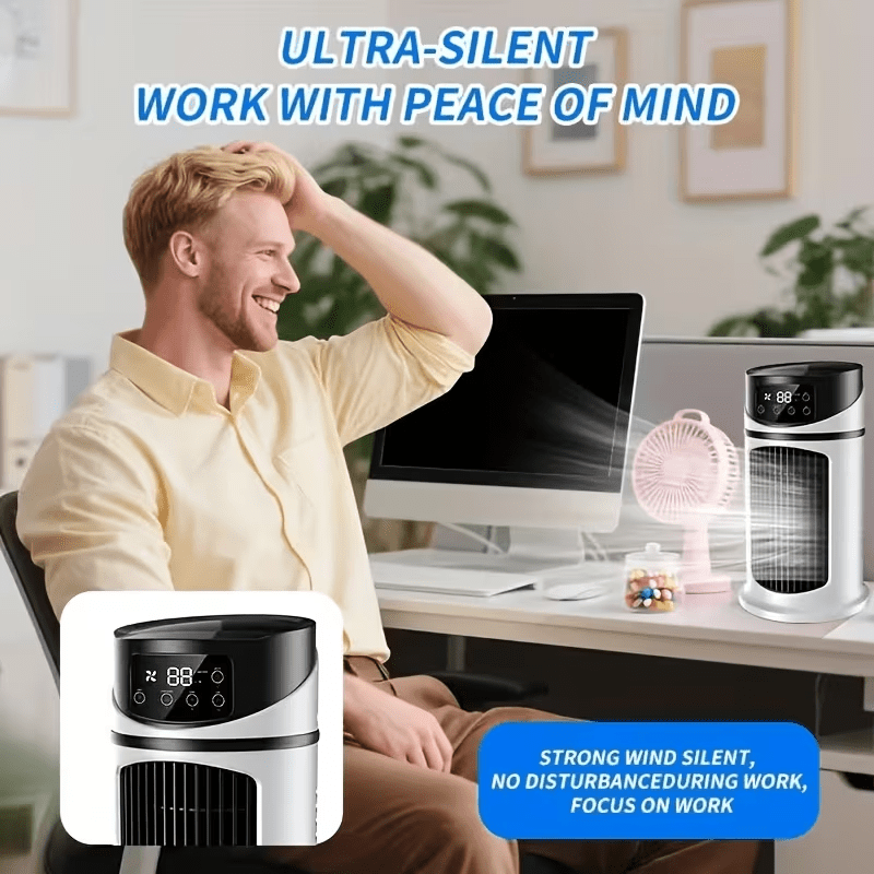 2026 Upgraded Portable Air Conditioner, 6-Speed Cooling Fan with 7-Color Ambient Light, Quiet Humidifying Fan, 3-in-1 Mini Cooler, Compact Cooling Device for Home Office Small Spaces, Perfect Home & Travel Gift