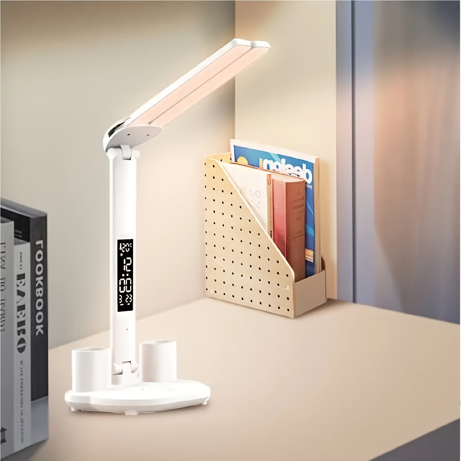 Foldable Desk Lamp, Fan & Clock, Rechargeable