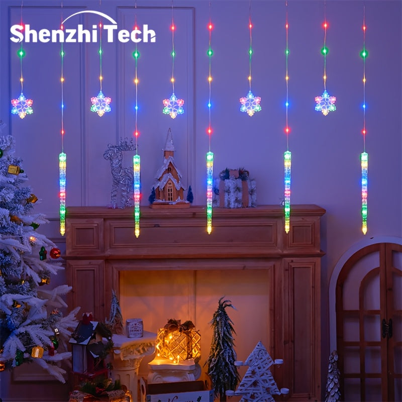 Shenzhi Tech 118.11inch LED 雪花冰錐燈串，專為聖誕裝飾設計，電池供電懸掛燈串，適用於房間、居家、派對、樹木和窗戶裝飾