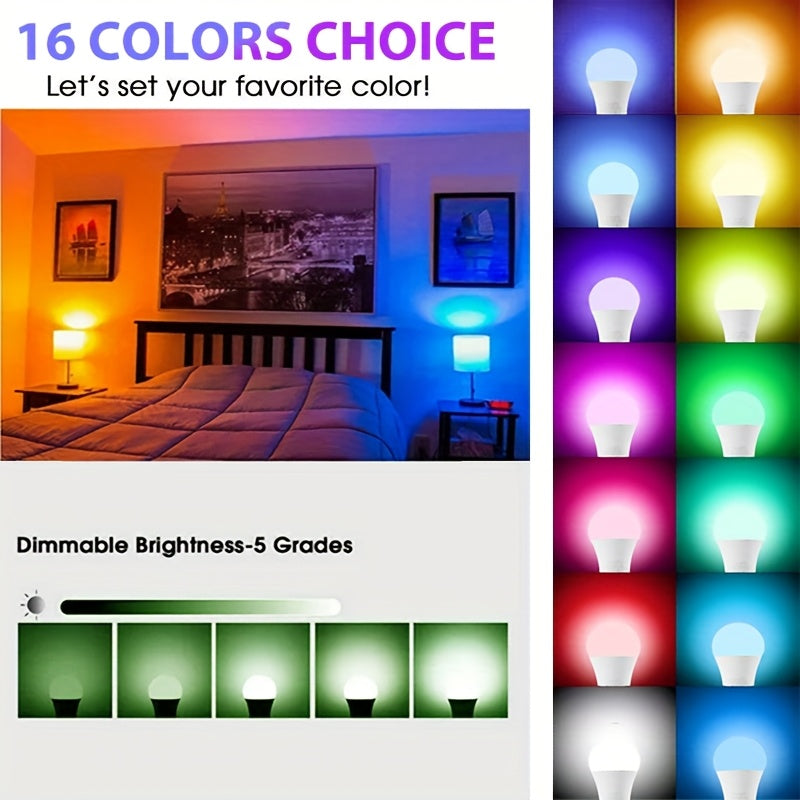 Kasotile dimmable E26/27 warm white LED bulb, 9W RGBW 600LM, 16 color changing modes, suitable for Christmas, parties and other occasions, with remote control, 6-pack