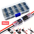 12pcs/60pcs Dual Wire Insertion Connector, 2-Pin 2-Port, PVC Insulation, Copper Contact Material, Quick Connect Terminal, No-Charge Power Mode, with Locking Clip, for LED Wire Connection in Cars and Home Use