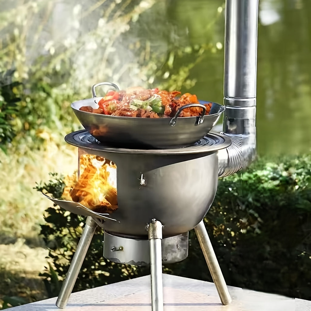 Iron Art Outdoor Integrated Wood Burning Stove, Rural Home Wood Stove, Outdoor Thickened Portable Stove, Smokeless Pot Stove, Cooktop Stove/