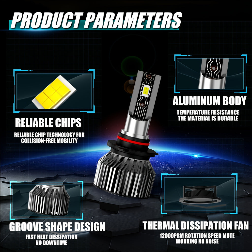 2-Pack 9005 Headlight LED Car Headlight Bulb Set High Beam 6500K Super Bright 26000Lm, No Battery Included