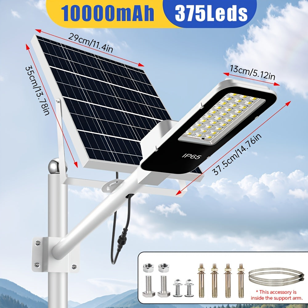 1 Piece Powerful LED Solar Street Light, IP65 Outdoor Garden Light, Dusk-to-Dawn Security Floodlight, with Remote Control, 10000mAh Large Capacity, Semi-Flush Mount Exterior Wall Light, Perfect for Garden, Pathway, Courtyard, Patio, Garage