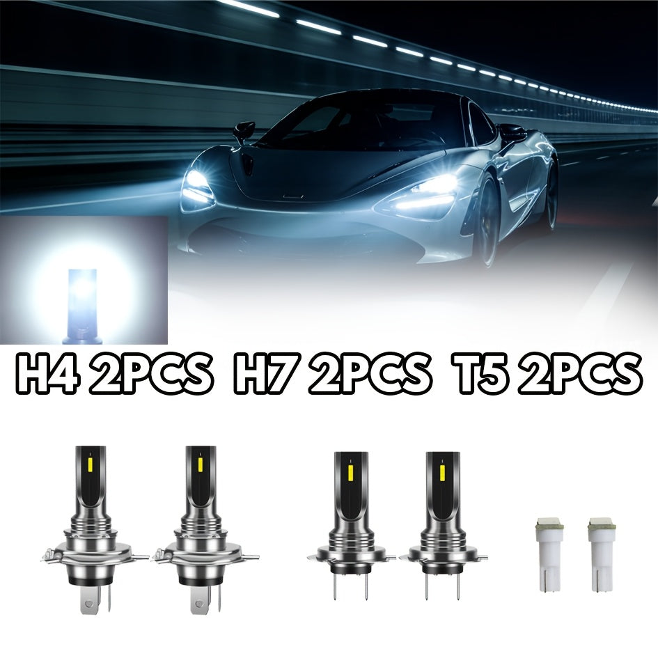 H4 H7 LED Headlight Bulbs 80W 1860LM 6000K White High Brightness Fog Light Conversion Kit, 4-Pack, Includes T5 Dashboard Bulbs, Halogen Replacement Upgrade, Suitable for Cars, Trucks, SUVs, No Battery Included