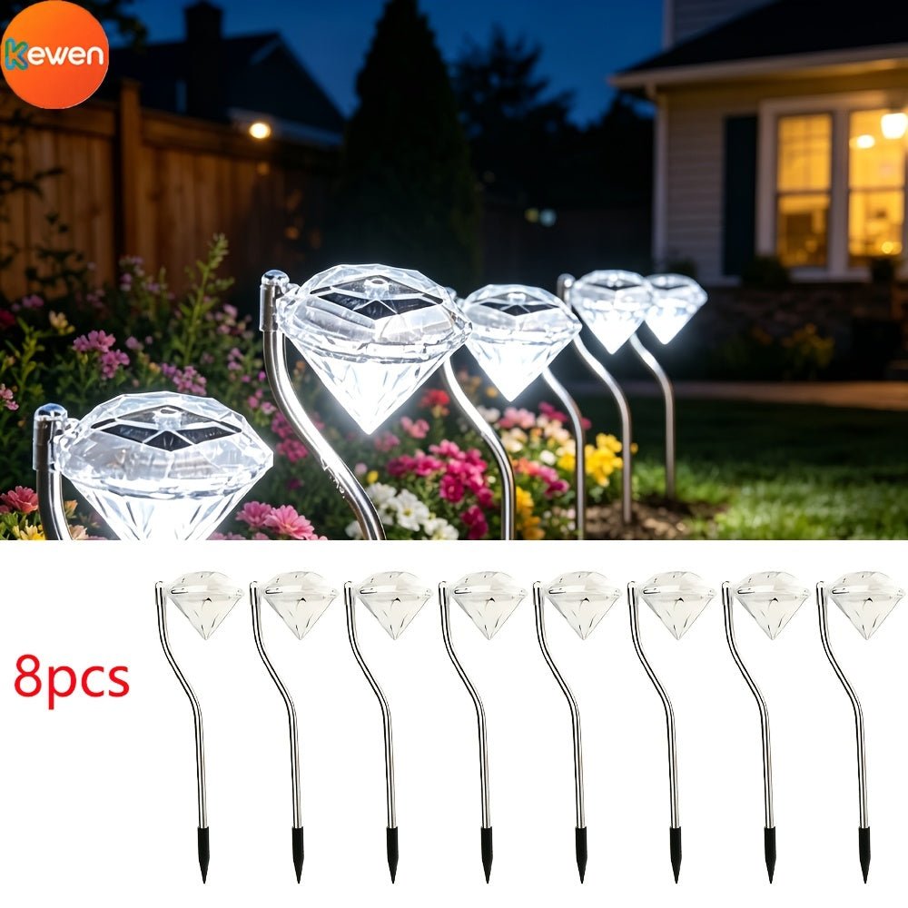 Cowin 4/8/12-Head Solar Courtyard Light with Auto Sensor, Diamond-Shaped White LED Solar Landscape Post Light, IP44 Outdoor Decorative Light, Suitable for Lawn Pathways, Courtyard Walkways