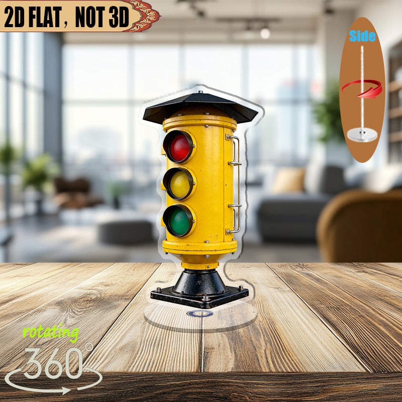 1Pc 2D Rotating Acrylic Desktop Ornament, Classic Traffic Light Design, 360° Rotatable Base, Perfect for Store Display Decoration, Ideal Gift for Family and Friends