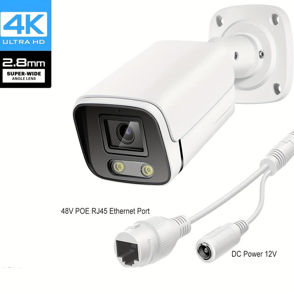 4K PoE IP安全摄像头，户外子弹头摄像头，2.8mm彩色夜视AI智能检测，内置麦克风监控摄像头，圣诞家庭安全系统监控摄像头，IP67金属外壳防损万圣节安全监控。首页和商店室内外安全摄像头