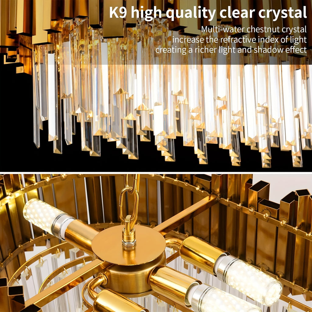 Crystal chandelier for dining room, gold pendant light, modern crystal chandelier lighting fixture, 8-light modern large chandelier fixture, for living room, kitchen island, L31.5*11.81 inches