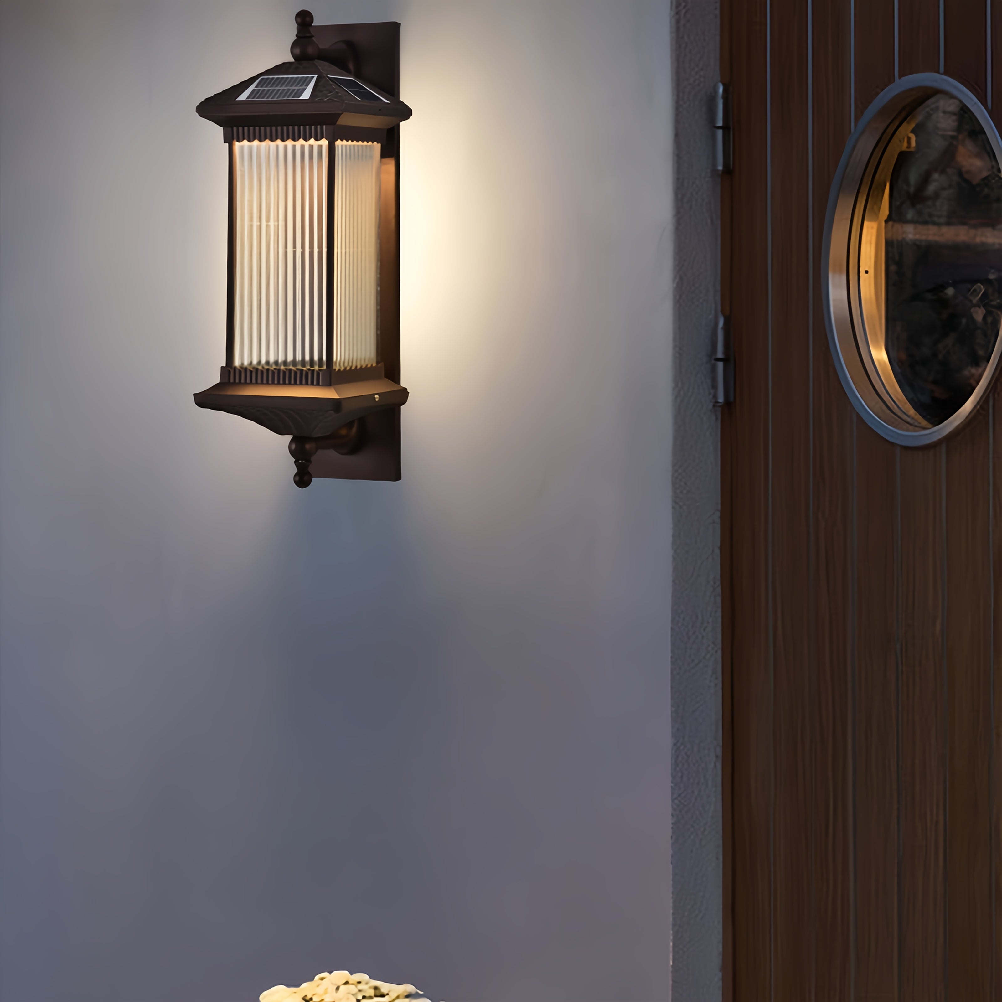 LED Outdoor Solar Wall Light Villa Courtyard Exterior Wall Gate Post Street Light IP45 Aluminum Body Four-Color Dimmable Wall Light (White/Warm Light/Neutral Light/Red Light)
