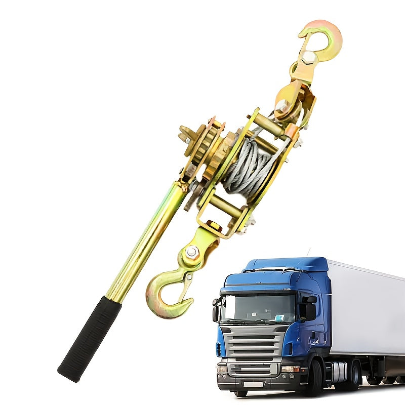 Manual Cable Puller Vehicle – Heavy Duty Steel Pulling Machine with 2 Hooks for Cargo Securing and Tensioning. Steel Cable Construction. Manual Cable Puller Vehicle, Portable Tire Securing Cable Winch for Trailers