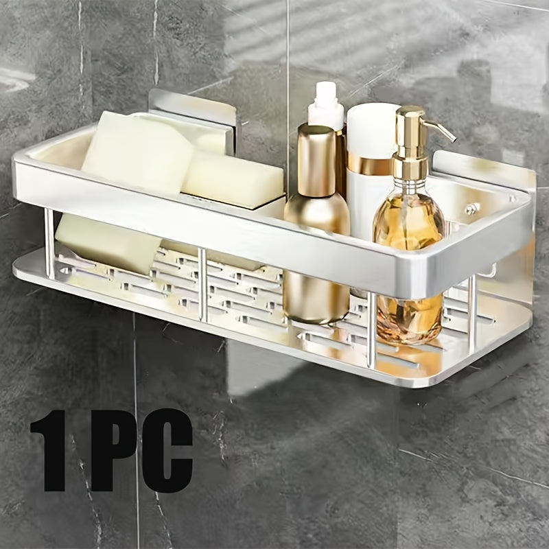 1/2/3-Piece Metal No-Drill Bathroom Shelf - Thickened & Easy Install, Wall Mount Storage Rack, Large Capacity Black-Silver Multi-Functional Holder for Bathroom & Toilet