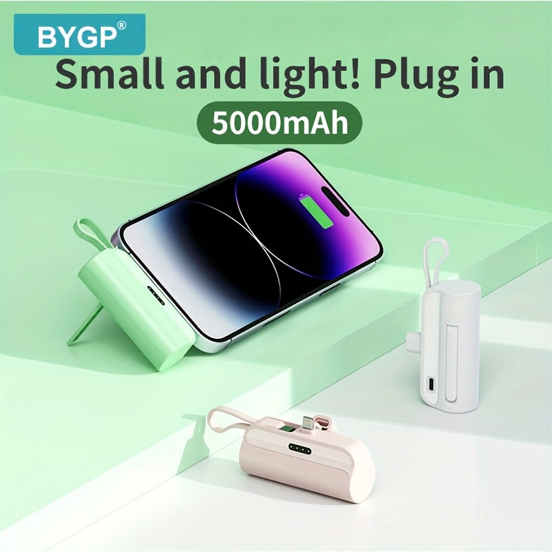 1pc BYGP 5000mAh Mini Power Bank - The thinnest Lightning and Type-C portable charger, suitable for iPhone 15/14/13, for samsung/Android mini emergency backup battery pack