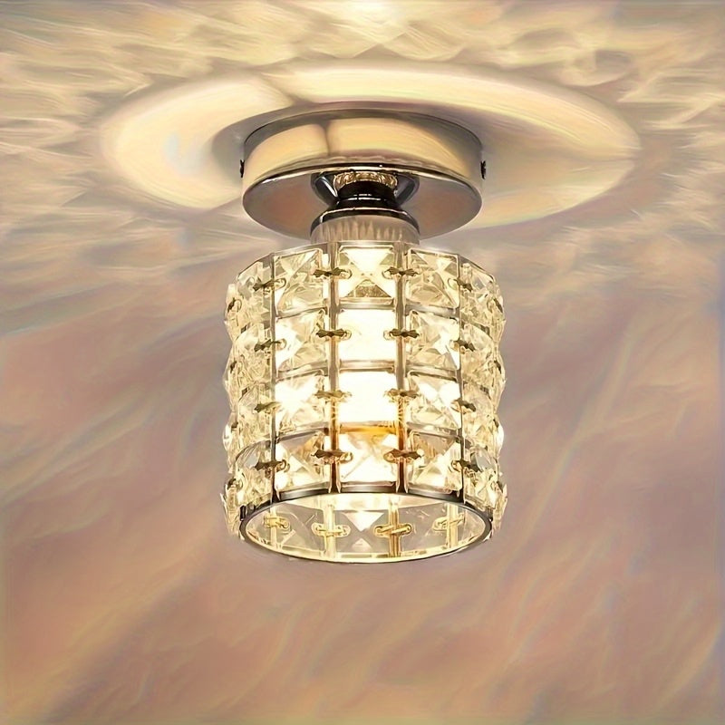 Modern mini crystal semi-flush mount ceiling light, luxury design chandelier, easy to install for bedroom and kitchen, creative minimalist design, compatible with E26/E27 base (bulb not included)