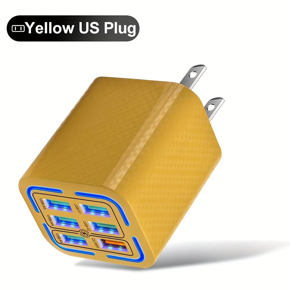 6 Ports USB Charger QC Fast Charging US Plug with 39.37inch USB to Type-C Cable, Fast Charger Power Adapter for iPhone 17, for Xiaomi, for Samsung Wall Charger- Ideal for Home And Travel, Multidevice Charging, Home Charging Station, Compact Design