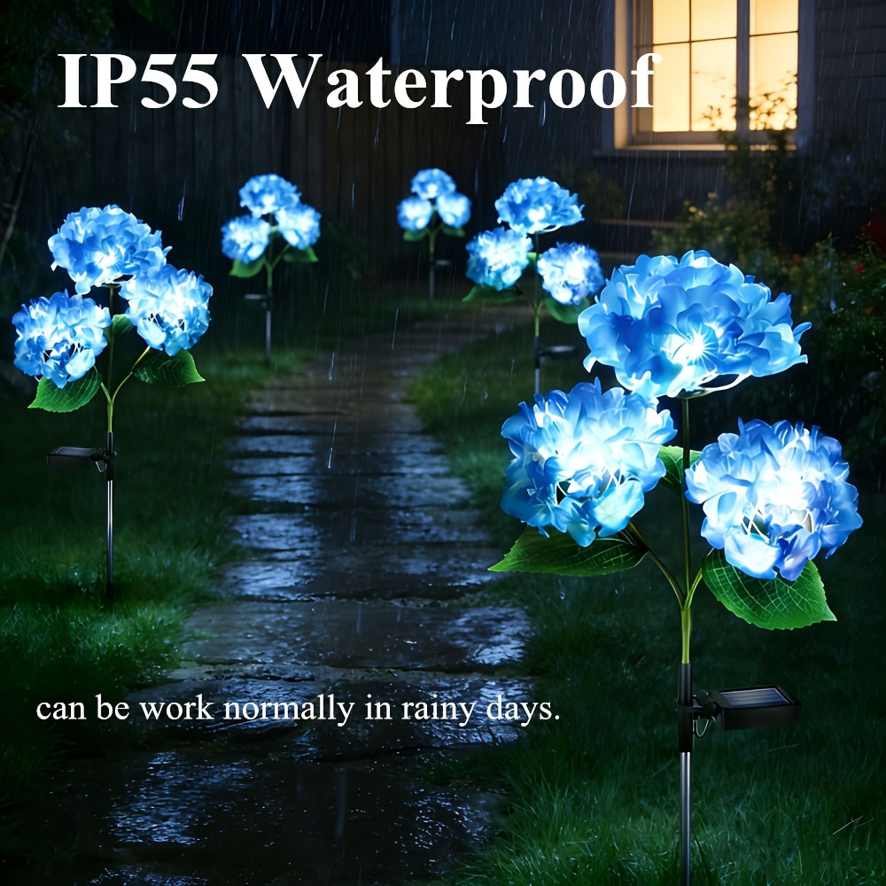 Outdoor Solar LED Light for Garden Decoration, Hydrangea Flower Design, Suitable for Pathways, Patios, and Lawns