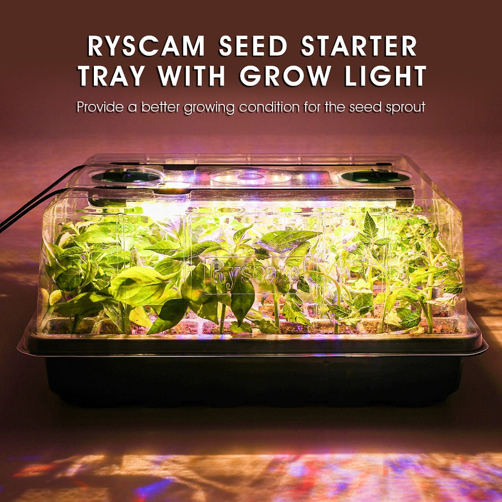 2/4 Pcs Seed Starter Tray with Grow Light, 48-Cell Germination Tray Humidity Dome Timer Dimmable Lamp, Ideal for Indoor Hydroponics Germination Kit Greenhouse Gardening Tools