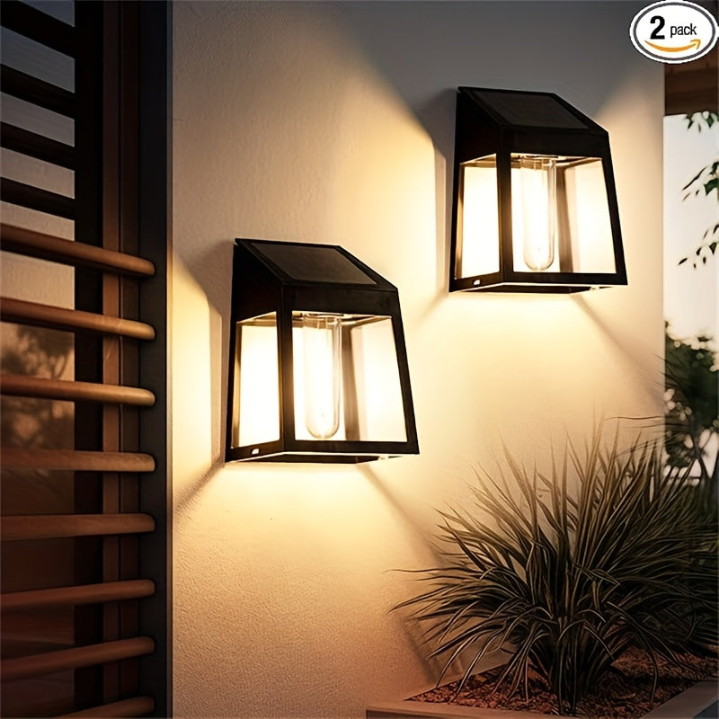 2/4pcs Courtyard Solar Light, IP44 Waterproof Outdoor Wall Light, LED Filament Bulb, Garden Villa Night Light, Perfect for Deck, Fence, Porch, Garden Lighting