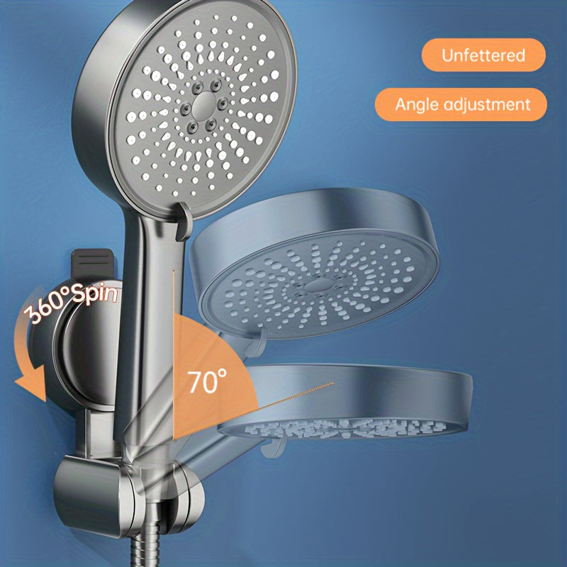 [1 pc] Jiayun Wall-Mounted Shower Suction Cup Holder, Handheld Adjustable Showerhead Bracket for Shower System - Grey, ABS Plastic, No Drilling Needed - Easy to Use, American Standard G1/2 Connector Port, Summer Shower Accessory