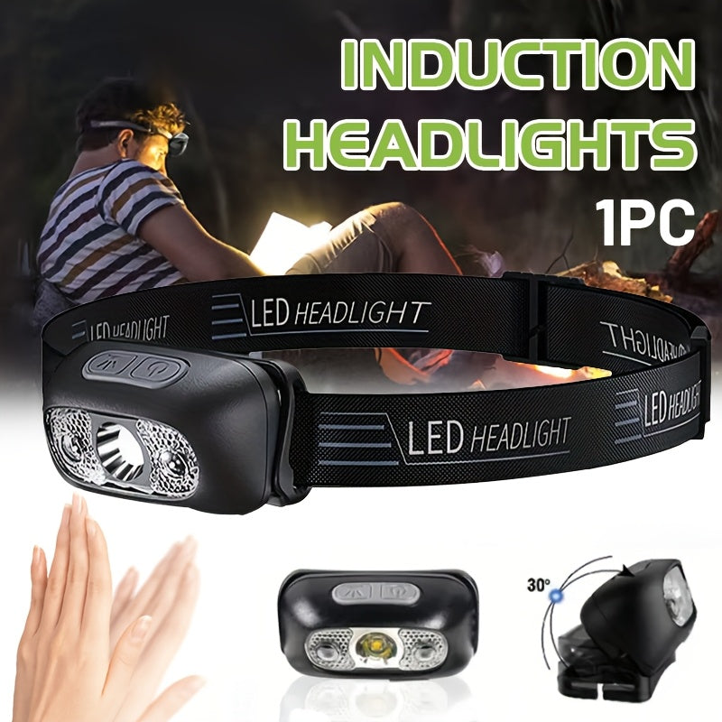 1Pc Mini Rechargeable Powerful Induction Headlamp, Smart Wave Motion Sensor Head Flashlight, USB Rechargeable Searchlight, Ideal for Fishing, Hiking, Repair and Emergency Lighting