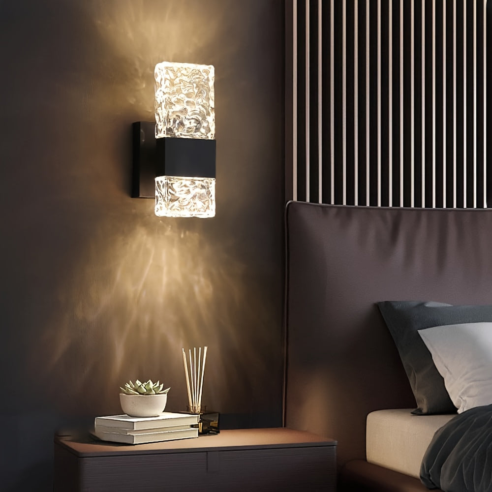 2-Piece Modern Bedroom Crystal Wall Light 3-Color Temperature Changing LED Black Wall Lamp Living Room Linear Wall Light Indoor Warm Light Wall Light Fixture