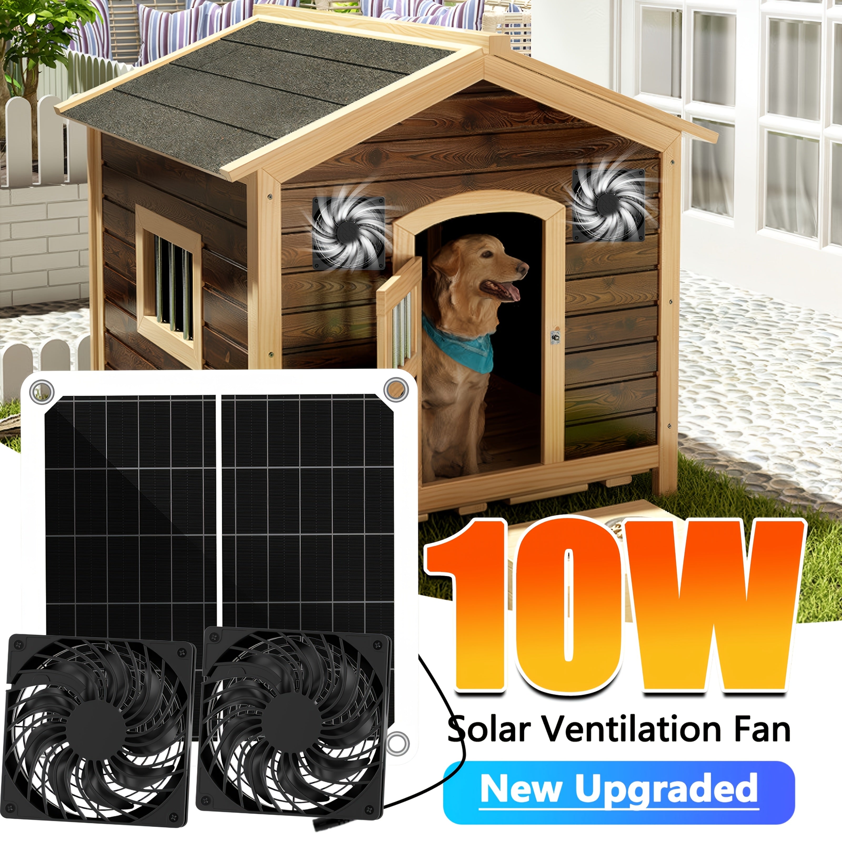 10W Solar Panel Fan Set, Built-in DC Fan, Suitable for Small Chicken Coop, Greenhouse, Shed, Pet House and Window Exhaust System