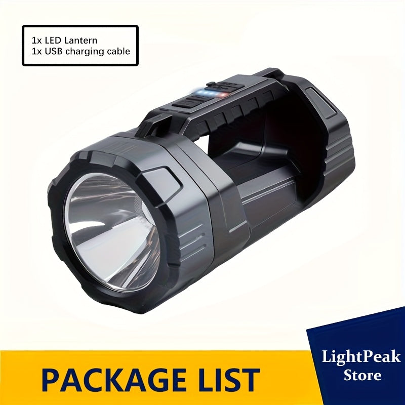 1pc MACROCOSM Solar/USB Rechargeable Spotlight, Battery Level Indicator & USB Output Port, LED Flashlight, 6 Modes Portable Torch with Side Light, Ideal for Camping, Emergency, Outdoor - Handheld Searchlight