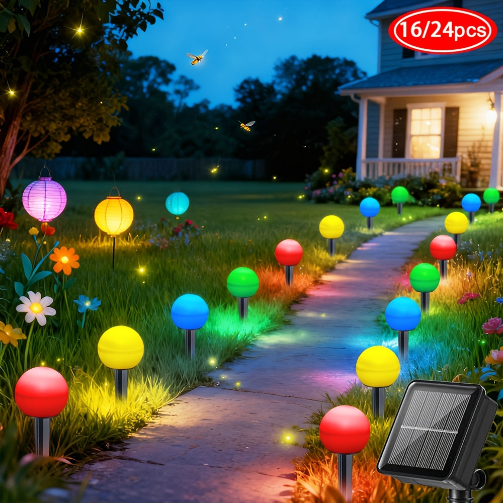 16/24PCS Solar LED Colorful Ball Christmas Lawn Light, Christmas Garden Light, Ground Insert Light, 8 Lighting Modes, IP44, Decorative Light for Christmas, New Year, Valentine's Day Party, Suitable for Garden, Courtyard, Path, Lawn, Driveway Decoration