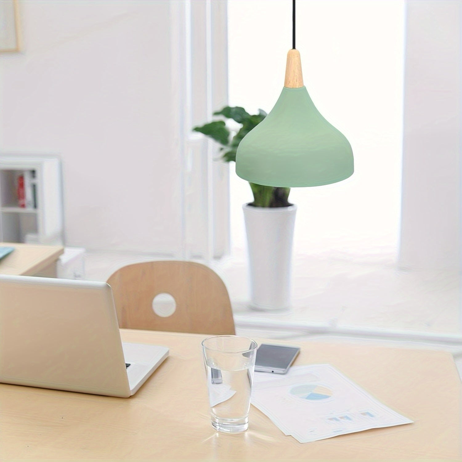Pendant light vintage chandelier modern teardrop hat ceiling light metal wood pendant light suitable for bedroom, dining room, kitchen (bulb not included!!!)