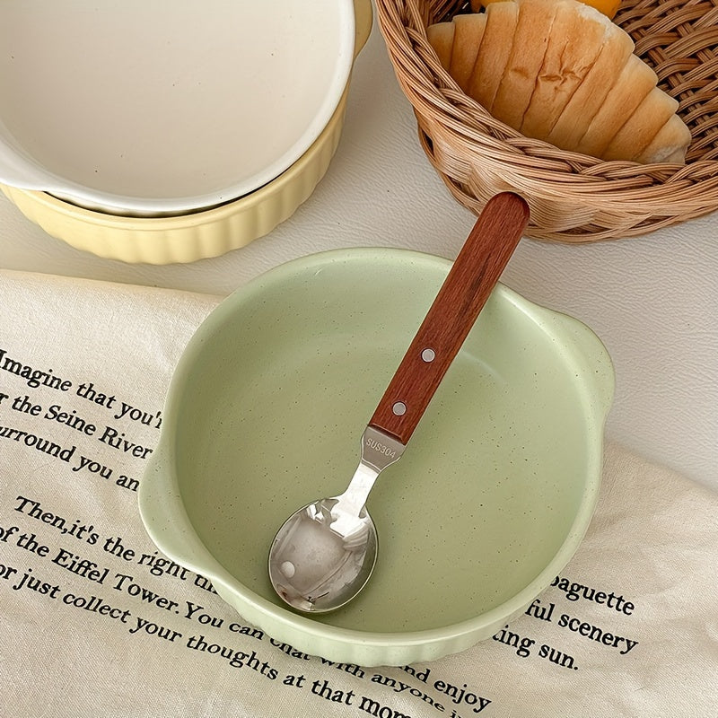 1 Ceramic Bowl with Ear Handles, Large Capacity Ceramic Plate, Soup Bowl, Salad Bowl, Noodle Bowl, Oven & Microwave Safe, Dinnerware, Kitchen Supplies for Salad, Fruit, Pasta, Kitchenware, Tableware Accessories/