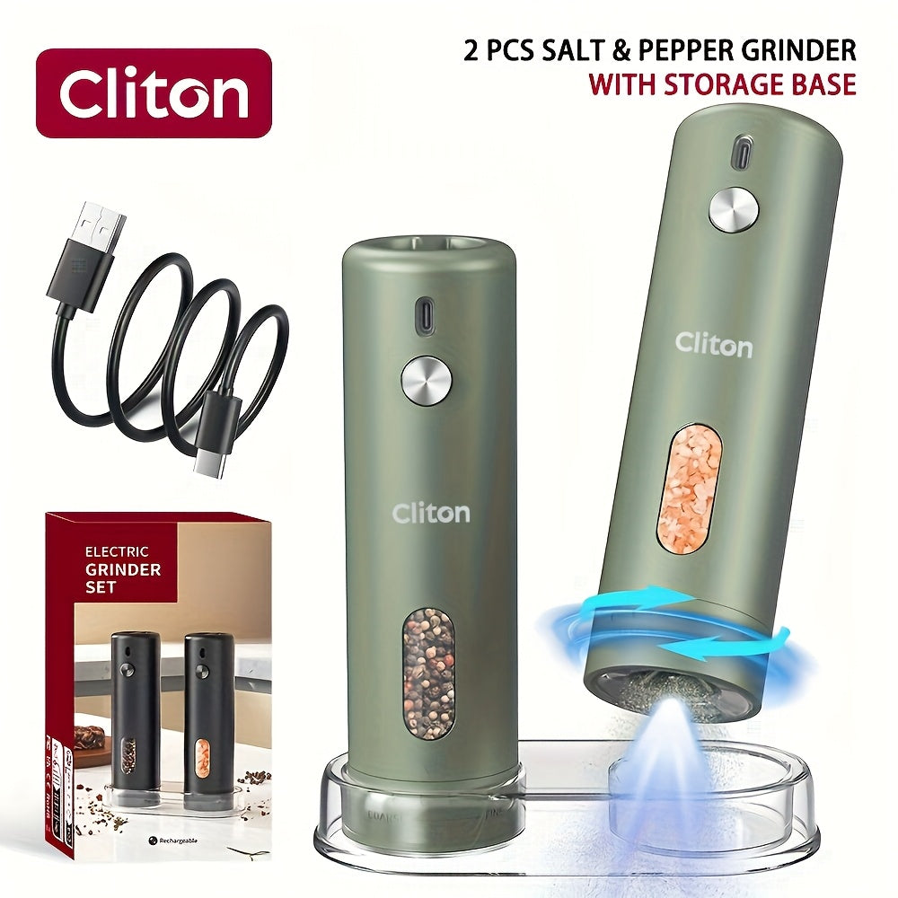 Electric Pepper Grinder Rechargeable – Automatic Salt & Pepper Grinder Set with 3.72oz Container, Exterior Adjustable Coarseness, White LED Light & One-Hand Operation – Perfect for Kitchen, Outdoor, BBQ & Gift Giving