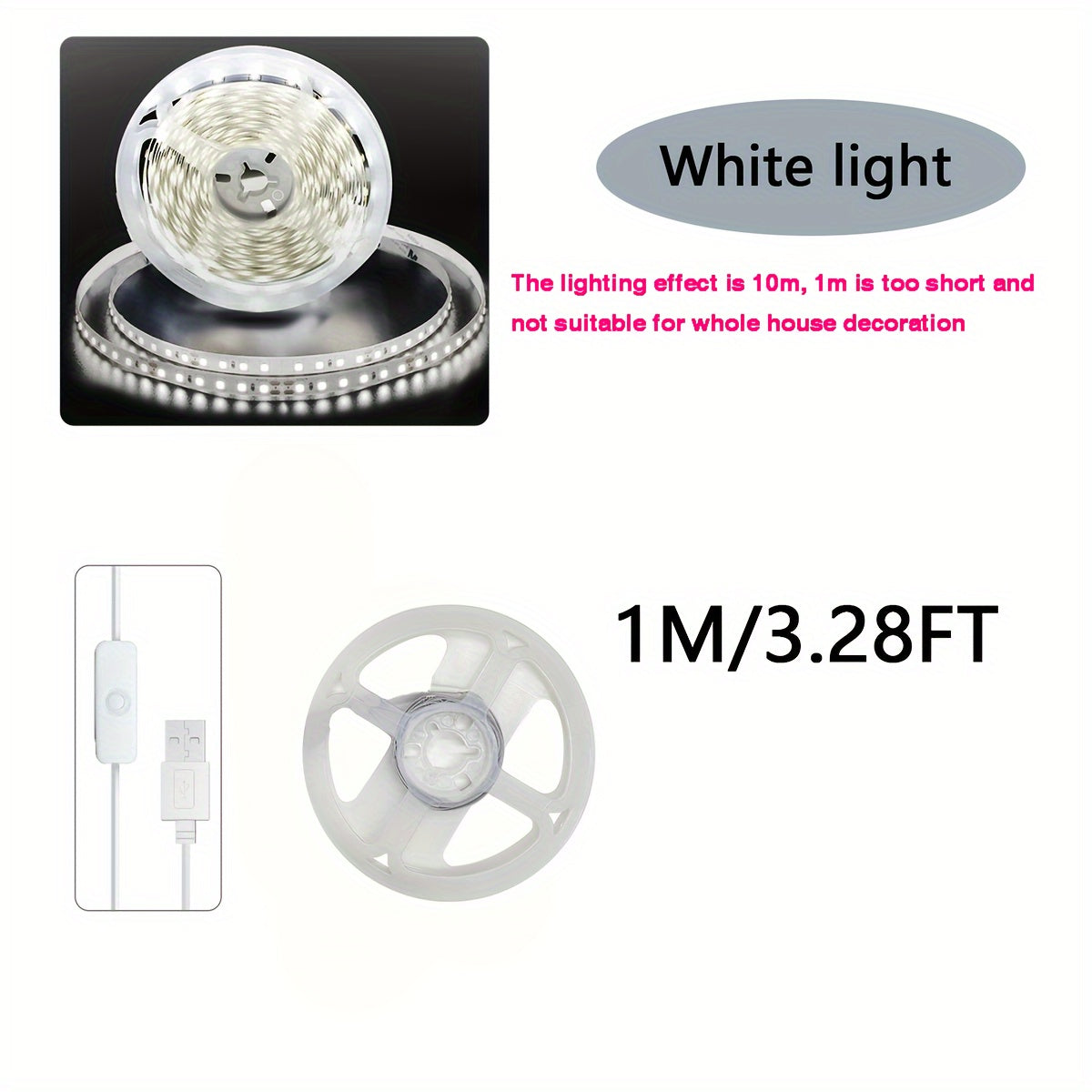 USB LED 灯、白色 LED 灯条、电视背光 LED 灯、线上开关 LED 灯条、室内卧室家居装饰客厅、万圣节、办公桌配件、旅行、露营、派对、圣诞节生日礼物的完美选择