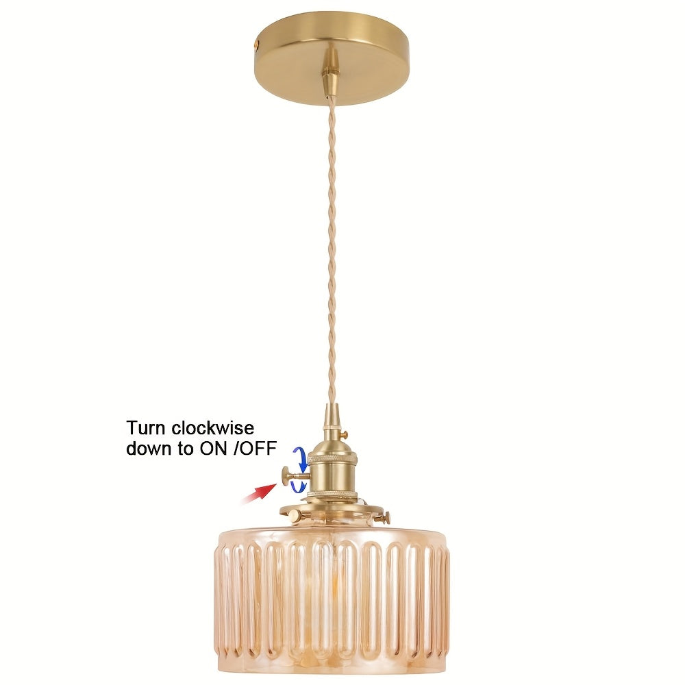 Pendant Light 2-Pack, with Glass Shade, Brass Vintage Pendant Light, Adjustable Hanging Light, Suitable for Kitchen Island, Dining Room, Hallway