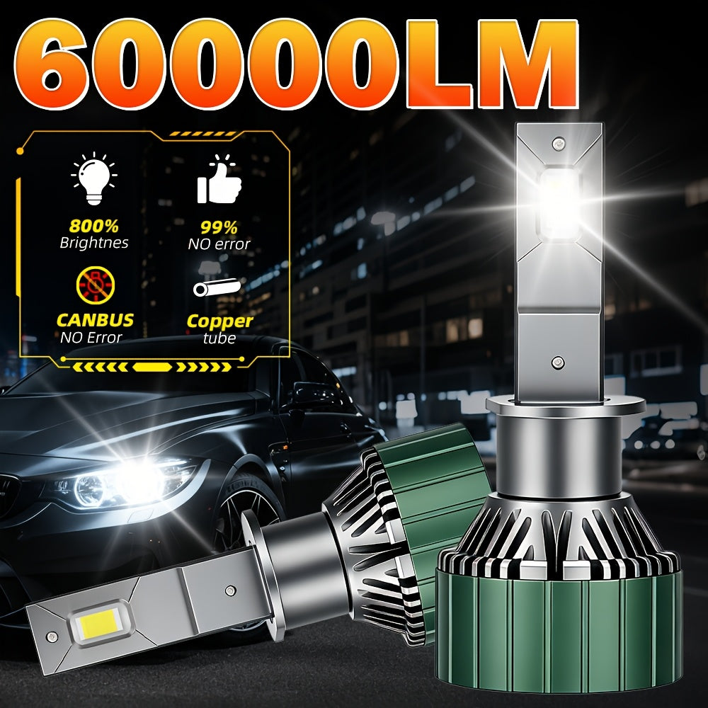 LSLIGHT H4 H7 LED Headlights 2-Pack, High Power, Canbus Compatible, H11 H1 9005 HB3 9006 HB4 Turbo Light, Emits 6000K White Light, Suitable for Cars, Ideal for Fog Lights, No Battery Included