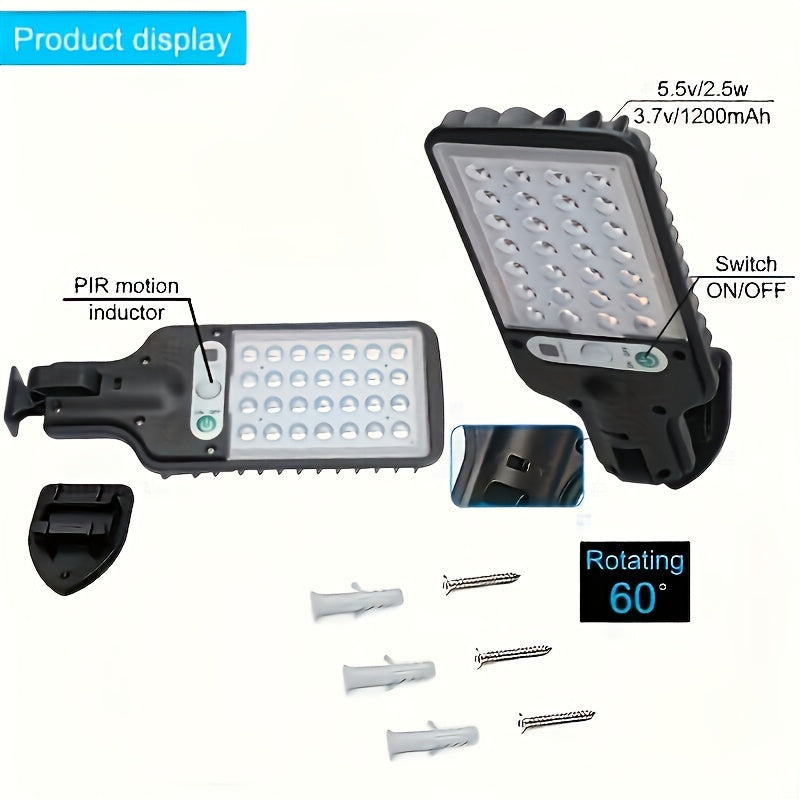 1 Outdoor Solar Street Light – Wide-Angle Solar Floodlight with PIR Motion Sensor, Supports Dusk-to-Dawn Automatic Lighting, 3 Selectable Working Modes. Perfect for Outdoor Gardens, Courtyards, Walls, Parking Lots, etc., with IP44 Waterproof Performance