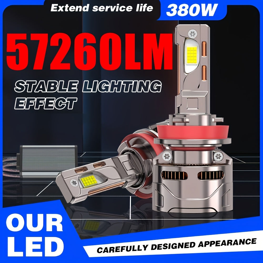 2-Pack H11 Car LED Light Bulbs, LED Headlights, 57260 Lumens, Canbus Error-Free, 360° Beam Angle, H1, H4, H7, H11, CSP Chip, Aluminum Housing, HB3/9005, HB4/9006, HIR2/9012, Easy to Install, 12V/24V, Compatible with 99% of Cars - B71
