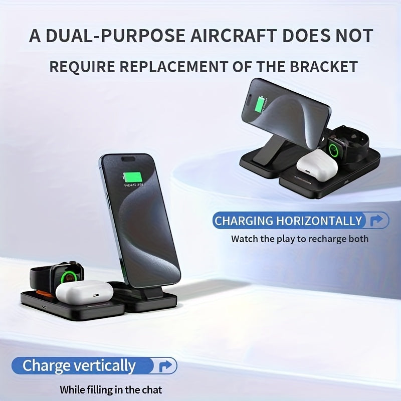 4-in-1 Foldable Magnetic Wireless Charger, No Battery Included, Suitable for Phones 15W, Earbuds 5W, for iWatch 2.5W, Compatible with All Magnetic Models 12-16 Series, Magnetic Earphone Series, Suitable for AirPods 2/3/Pro, Suitable for iWatch Series 2-9,