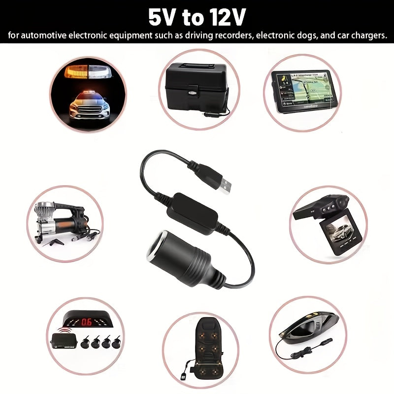 5V to 12V Car Dash Cam Power Cable, 1.2m/1.8ft Heavy Duty Braided USB-C Hub & Power Bank, for Parking Monitoring & Vehicle Security, Battery-Free, Compact Design, High-Quality Connector
