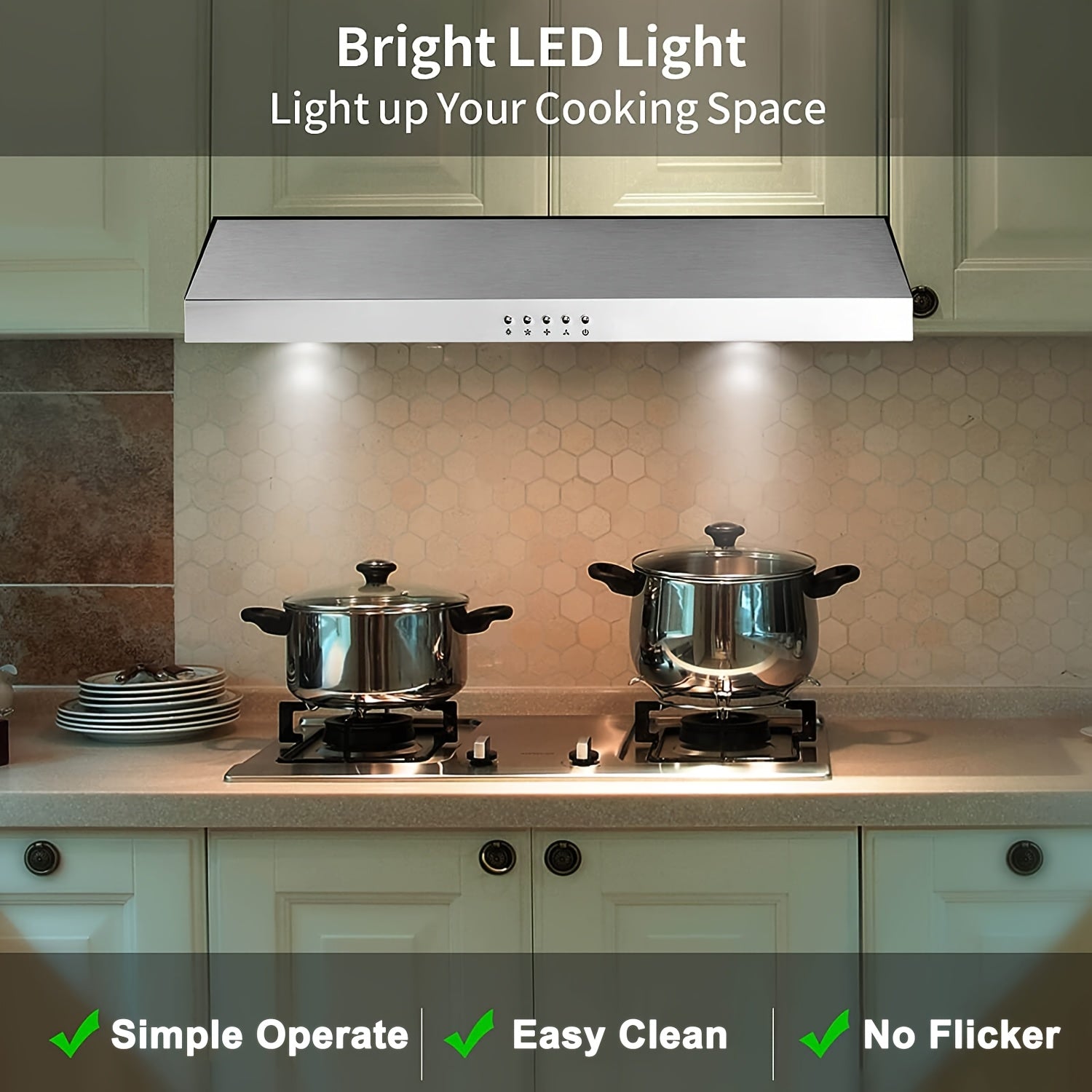 30-Inch Under-Cabinet Chimney, 3 Ventilation Modes, Stainless Steel Chimney, Under-Cabinet Chimney 3-Speed Fan, Kitchen Ventilation Chimney 30-Inch, Baffle Filter, LED Light