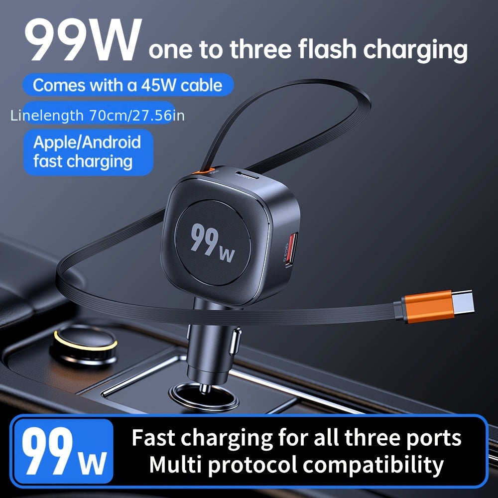 Car Charger, car telescoping charger, car digital display charger, fast charging car intelligent charger, dual USB, 99W multi-hole fast charging at the same time