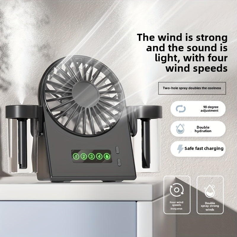 2025 New Dual-Nozzle Double Mist Spray Fan, Mist & Hydration Fan, Multi-Functional Spray Fan for Office Dorm Students, 1200mAh