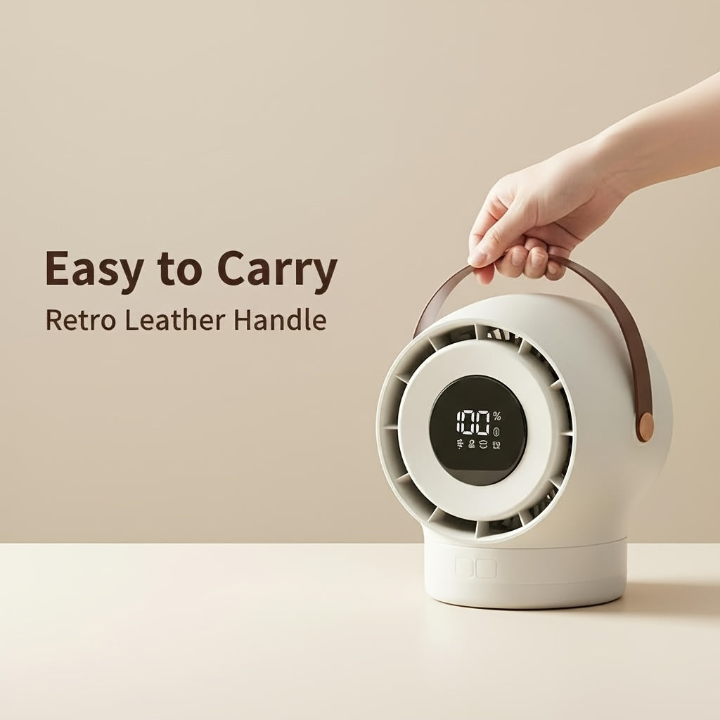 Portable Mobile Desk Fan, 100-Speed Digital Display Precise Control, 180° Smart Oscillating Air Supply, Leather Handle, Compatible with Diverse Home Styles/