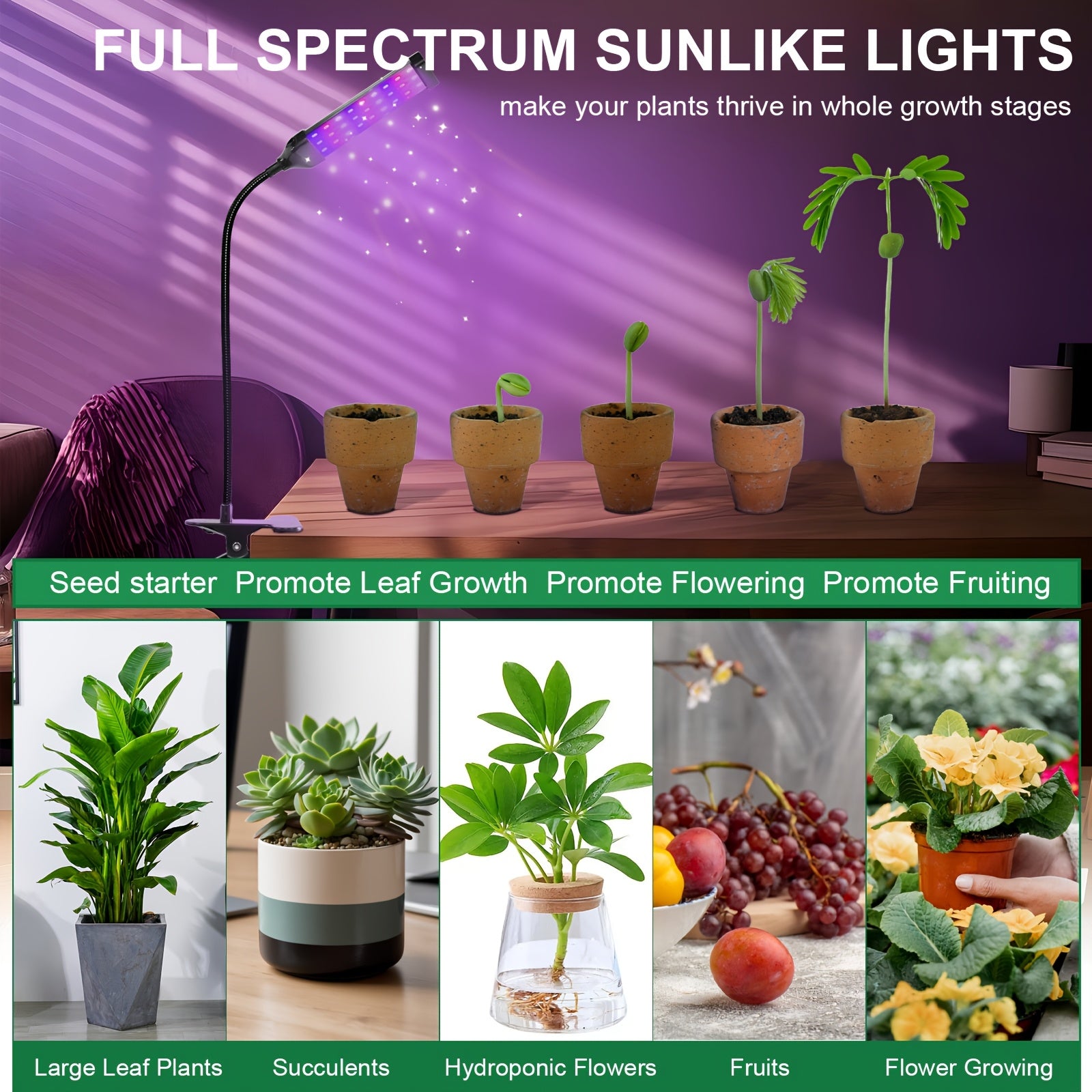 Square tube LED plant grow light, includes red, blue, white 3 colors, indoor supplemental light, indoor potted plant succulent seedling light, energy-saving, dimmable, timer function, worry-free and durable