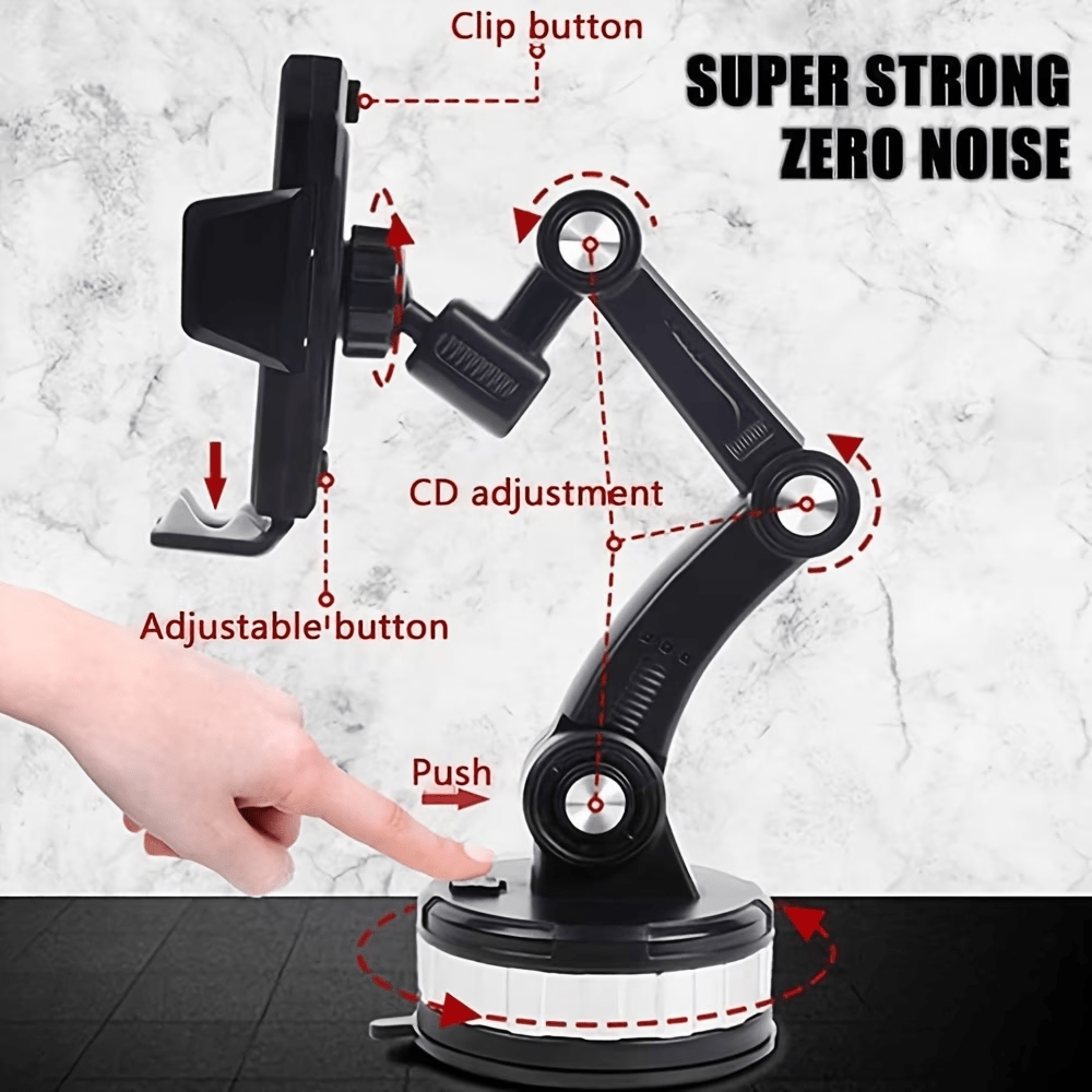 Flexible Arm for Easy Navigation & Hands-Free Phone Operation – Universal Car Phone Mount – Sturdy Suction Cup Base for Dashboard