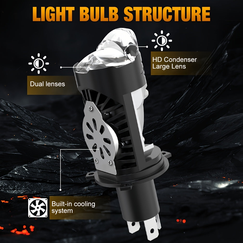 TOAUTO 2-Pack H4 LED Mini Projector Lens LED Car Headlight Bulbs 30000LM 100W CANBUS Turbo Car Bulb H4 High/Low Beam Fog Light Bulb 12V 24V, No Battery Included